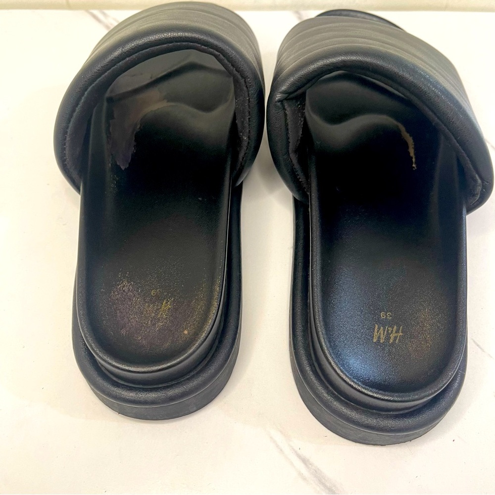H&M Chunky Platform Sandals Open Toe SlipOn Slide Black Faux Leather US Sz 8-8.5 - Picture 4 of 7